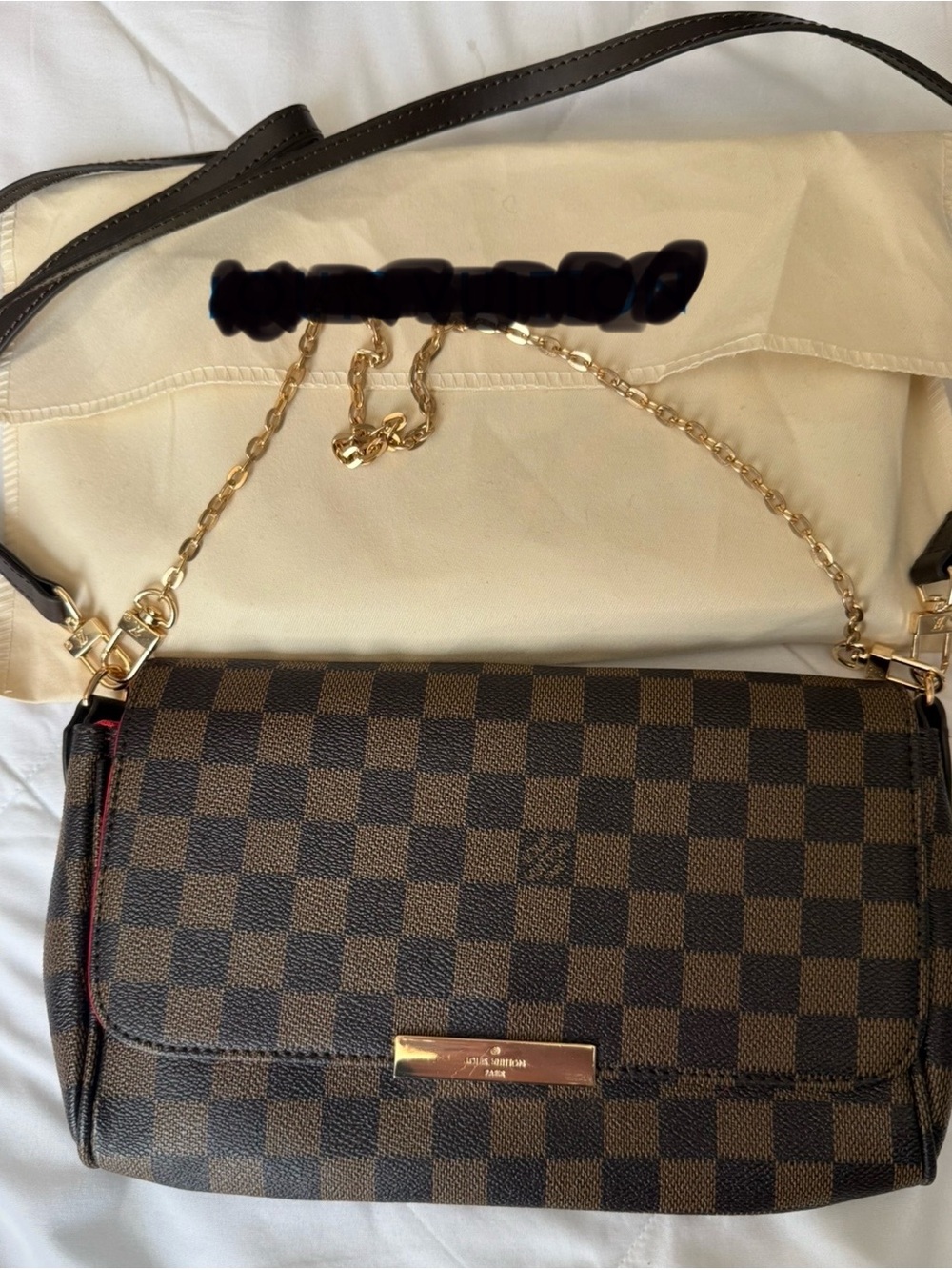 Brown Check Crossbody Bag with Gold Chain